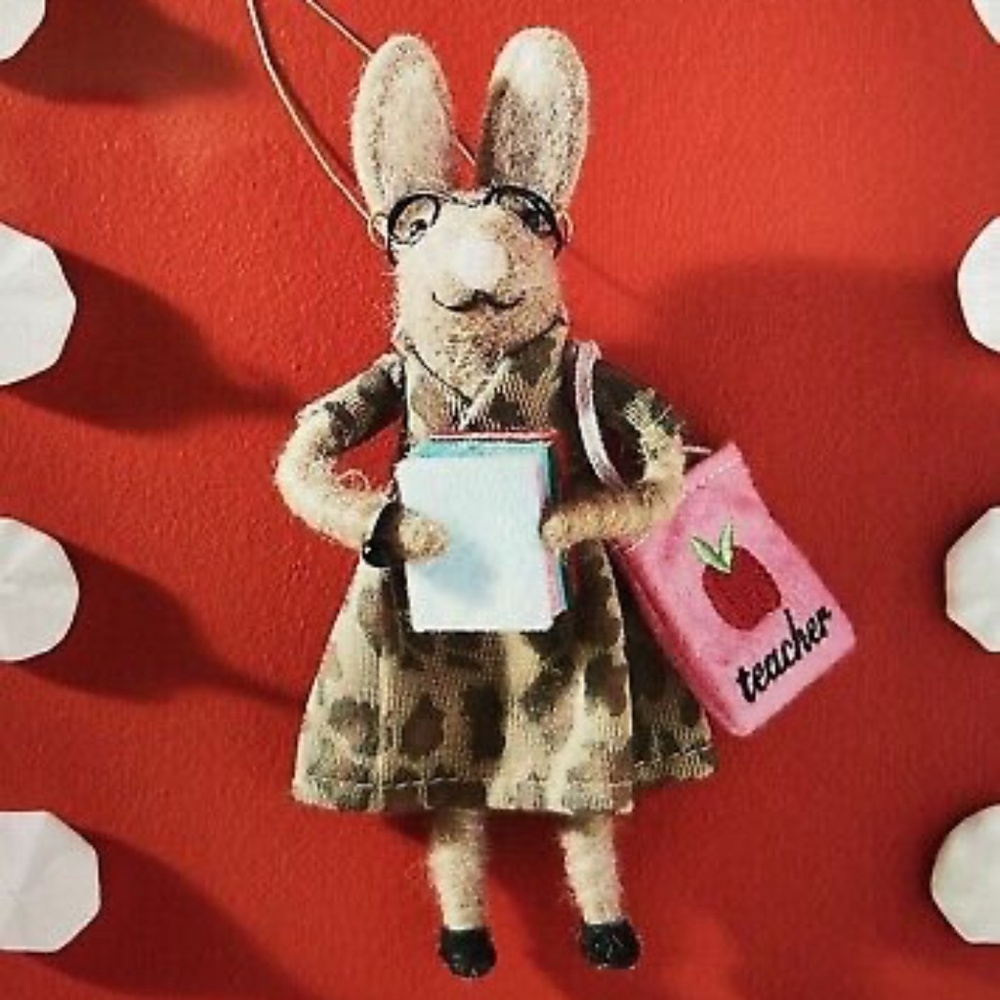 NWT Anthropologie Busy Bunnies Teacher Christmas Tree Felt Ornament